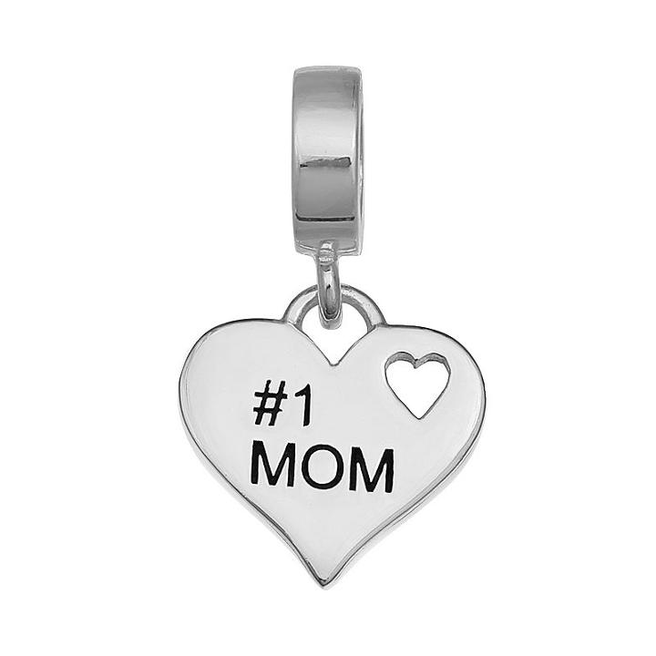 Individuality Beads Sterling Silver #1 Mom Heart Charm, Women's, Grey