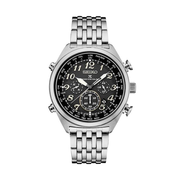 Seiko Men's Prospex Leather Radio Sync Solar Watch - Ssg017, Size: Large, Grey