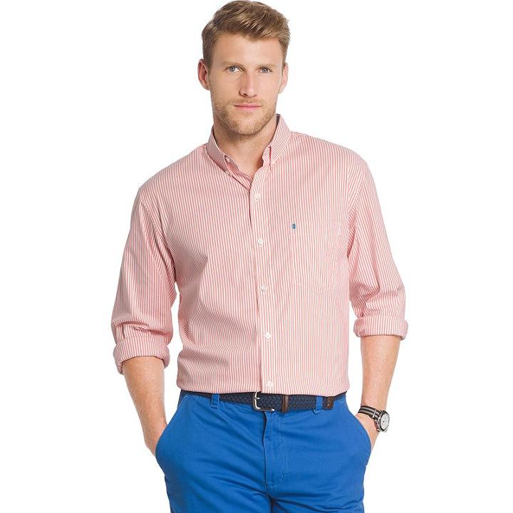 Men's Izod Classic-fit Striped Stretch Button-down Shirt, Size: Medium, Lt Orange