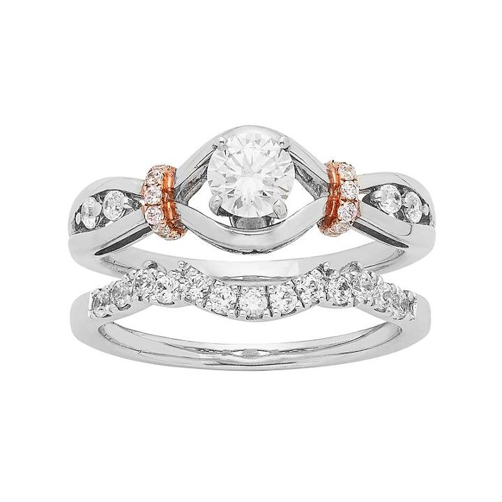 14k White Gold 7/8 Carat T.w. Igl Certified Diamond Twist Engagement Ring Set, Women's
