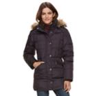 Women's Tower By London Fog Hooded Faux-fur Trim Puffer Jacket, Size: Small, Drk Purple