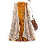 Girls 7-16 Knitworks Crochet Duster Vest & Lace Highneck Tiered Floral Dress Set With Fringe Crossbody Cell Phone Purse, Size: 12, Drk Yellow
