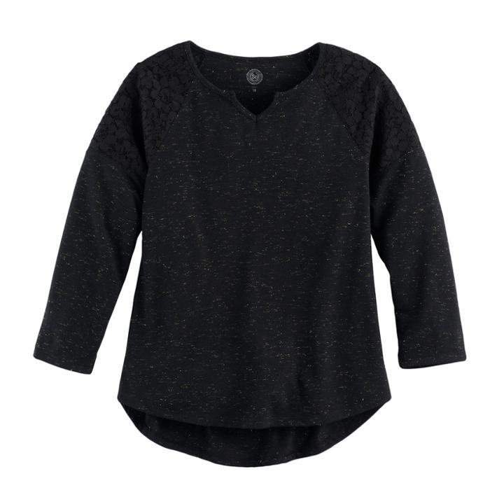 Girls 7-16 & Plus Size So&reg; Crochet Lace Shoulder Top, Size: 7-8, Black