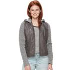 Juniors' J-2 Knit Sleeve Faux-leather Jacket, Teens, Size: Large, Grey (charcoal)