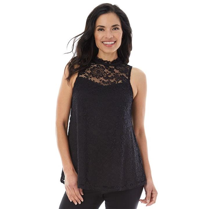 Women's Ab Studio Lace Swing Tank, Size: Medium, Black