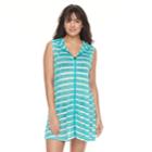 Women's Portocruz Striped Hooded Cover-up Tunic, Size: Medium, Blue