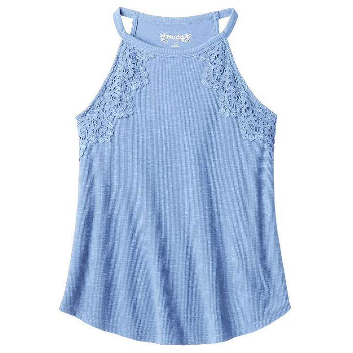 Girls 7-16 & Plus Size Mudd&reg; Crochet Ribbed Highneck Tank Top, Girl's, Size: 14, Light Blue
