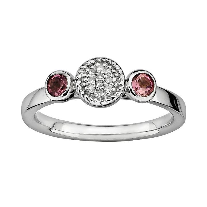 Stacks And Stones Sterling Silver Pink Tourmaline And Diamond Accent Stack Ring, Women's, Size: 5, Grey