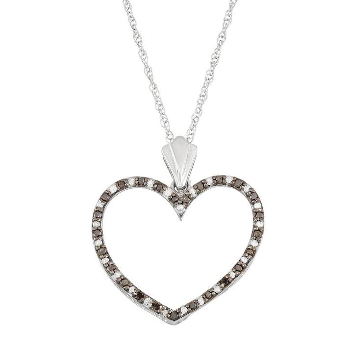 Sterling Silver 1/3 Carat T.w. Black & White Diamond Heart Pendant Necklace, Women's, Size: 18