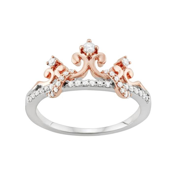 Two Tone Sterling Silver 1/5 Carat T.w. Diamond Crown Ring, Women's, Size: 6, White