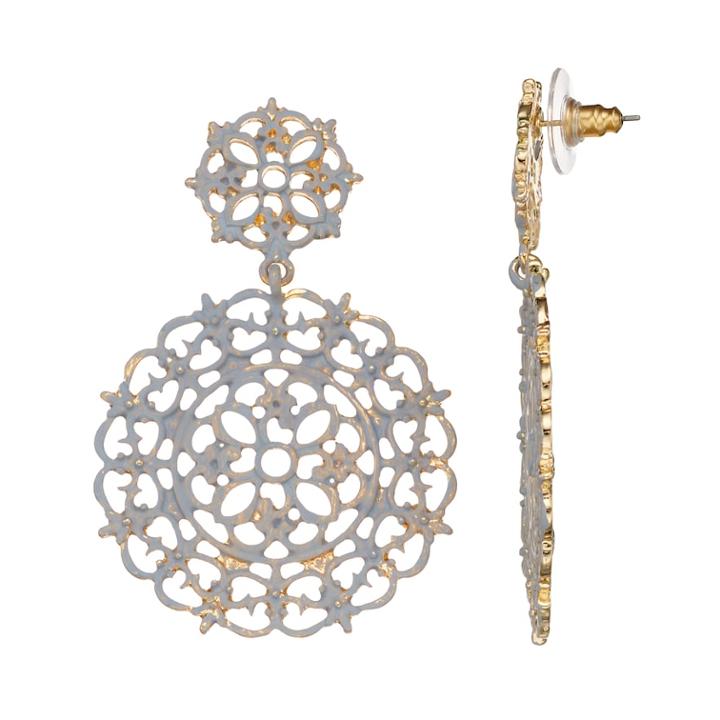 Openwork Double Disc Drop Earrings, Women's, Grey