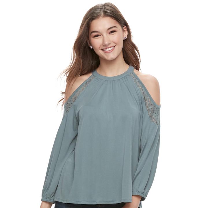 Juniors' Mudd&reg; Cold-shoulder Lace Inset Top, Teens, Size: Small, Blue