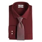 Men's Croft & Barrow&reg; Regular-fit Stretch-collar Dress Shirt And Patterned Tie Boxed Set, Size: S 32-33, Dark Red