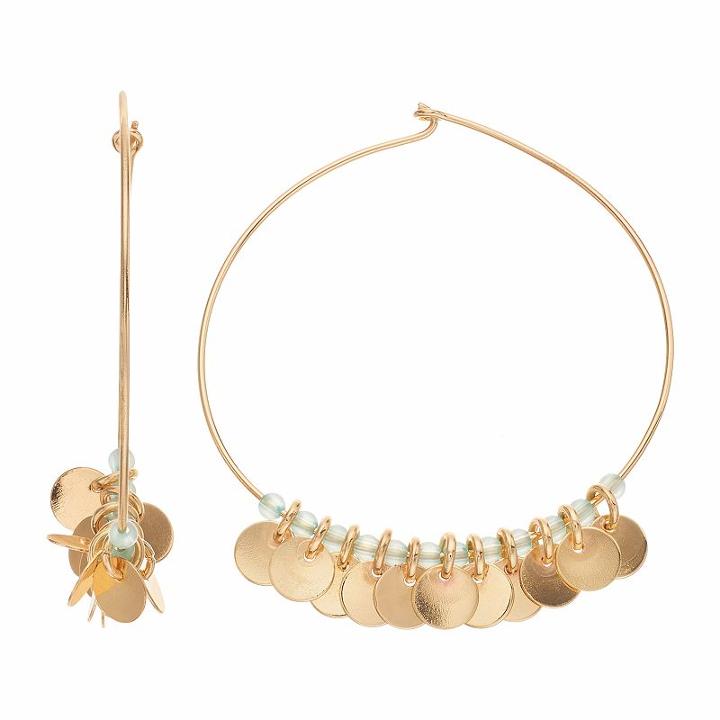 Jennifer Lopez Clear Bead & Disc Hoop Earrings, Women's, Gold