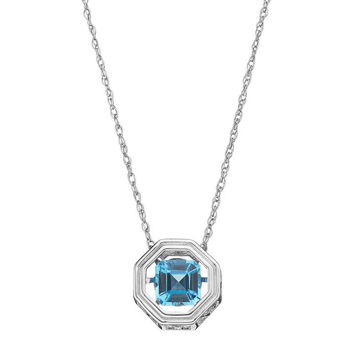 Sterling Silver Blue Topaz Octagon Pendant, Women's, Size: 18