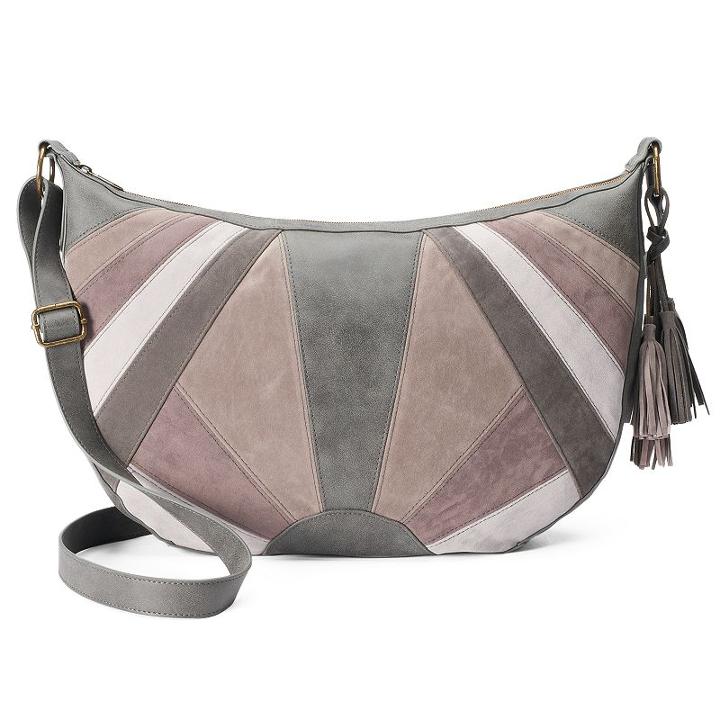 T-shirt & Jeans Patchwork Hobo Crossbody Bag, Women's, Grey