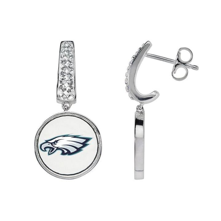 Philadelphia Eagles Team Logo Drop Earrings, Women's, White