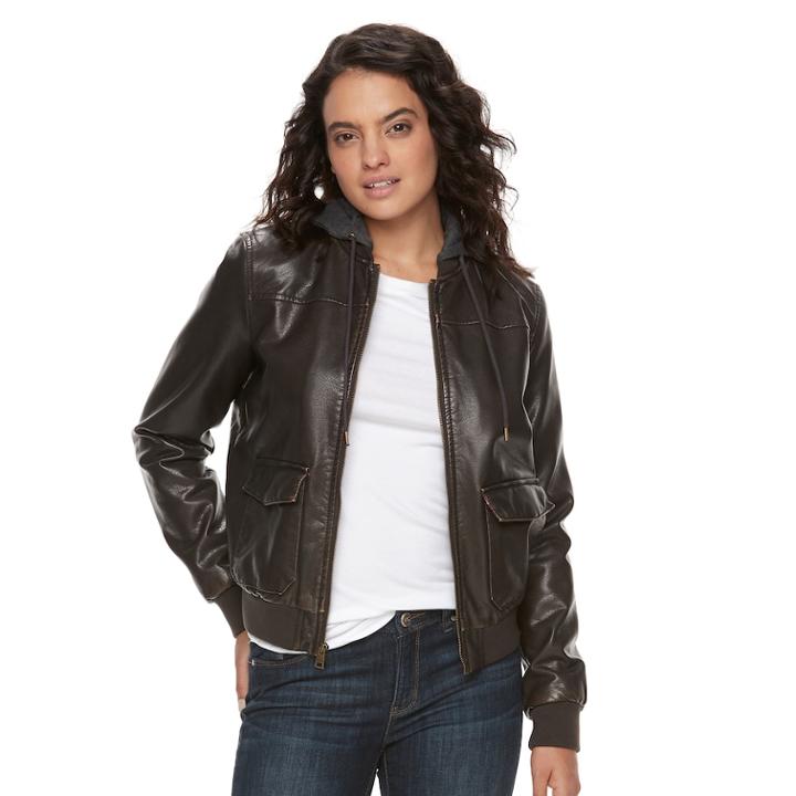 Women's Levi's® Faux-leather Bomber Jacket, Size: Xl, Dark Brown