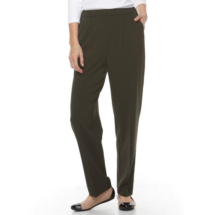 Women's Croft & Barrow&reg; Straight-fit Ruched Polished Pull-on Pants, Size: 10, Dark Green