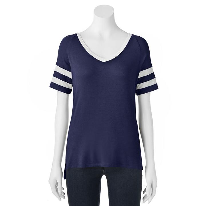 Juniors' Love, Fire Striped Sporty Tee, Teens, Size: Xs, Blue (navy)
