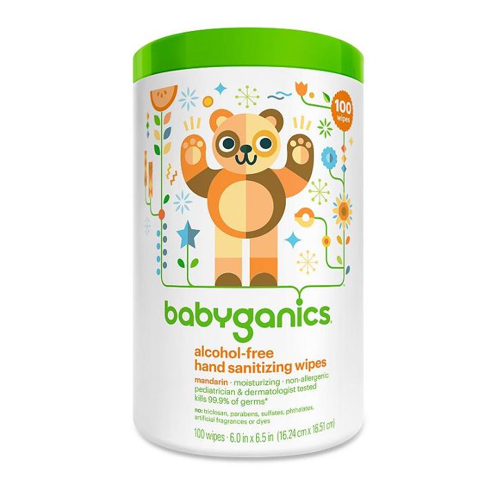 Babyganics 100-pk. Alcohol-free Mandarin Hand Sanitizer Wipes, White