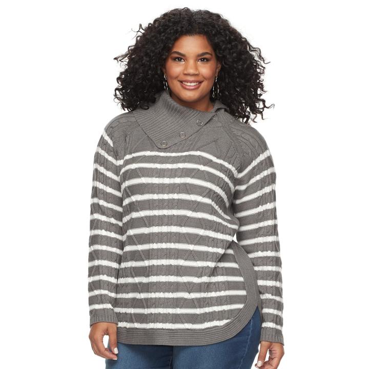 Plus Size Croft & Barrow&reg; Splitneck Cable-knit Sweater, Women's, Size: 1xl, Med Grey