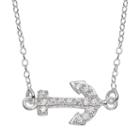 Cubic Zirconia Sterling Silver Anchor Necklace, Women's, Grey