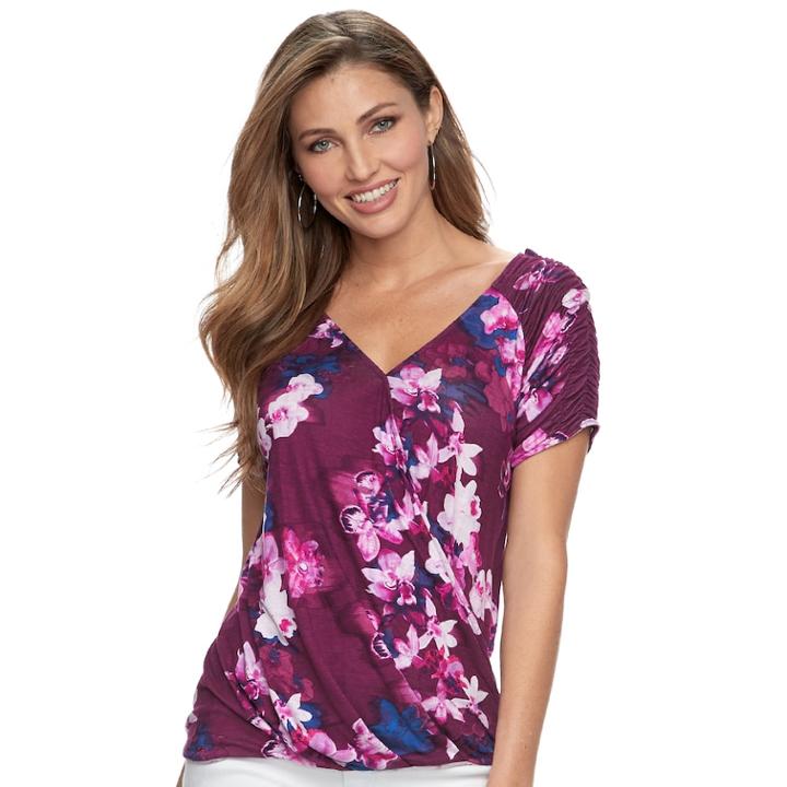 Women's Jennifer Lopez Crossover Ruched Tee, Size: Medium, Purple