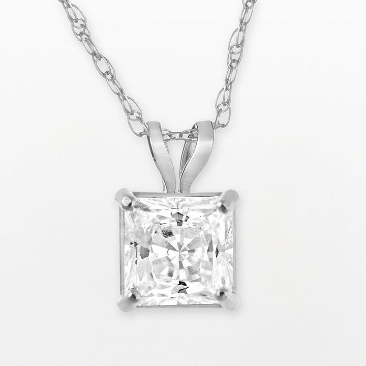 Renaissance Collection 10k White Gold Princess-cut Pendant - Made With Swarovski Zirconia, Women's