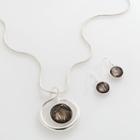 Silver-tone Circle Pendant And Drop Earring Set, Women's, Black