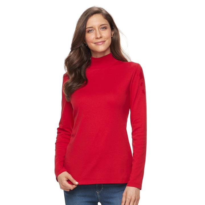 Women's Croft & Barrow&reg; Long Sleeve Mockneck Top, Size: Xl, Med Red