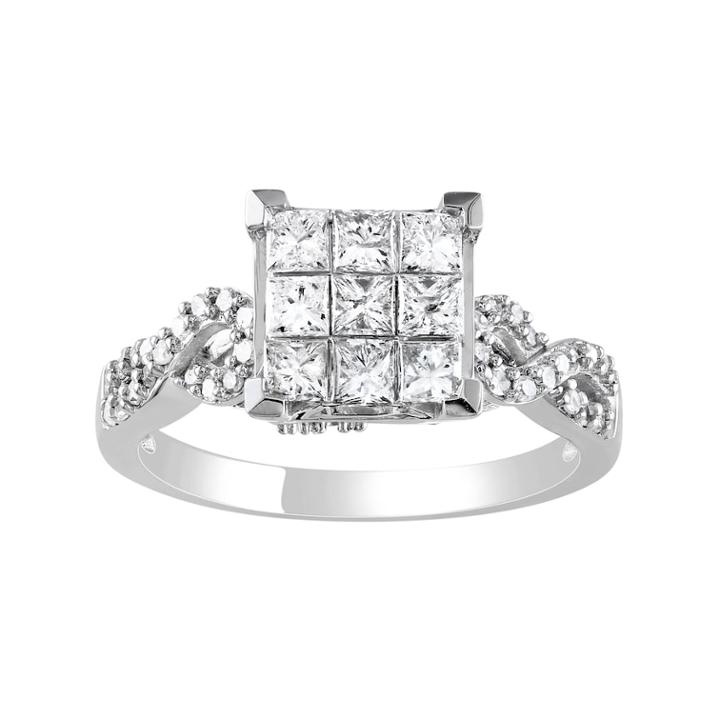 10k White Gold 1 Carat T.w. Diamond Square Ring, Women's, Size: 8