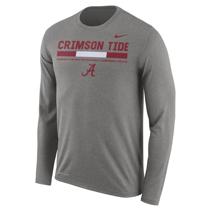 Men's Nike Alabama Crimson Tide Dri-fit Legend Staff Long-sleeve Tee, Size: Medium, Gray