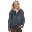 Juniors' Mudd&reg; Knit Sleeve Denim Jacket, Teens, Size: Small, Dark Blue