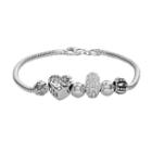 Individuality Beads Crystal Sterling Silver Snake Chain Bracelet & Best Friends Heart Bead Set, Women's, Size: 7.5, White