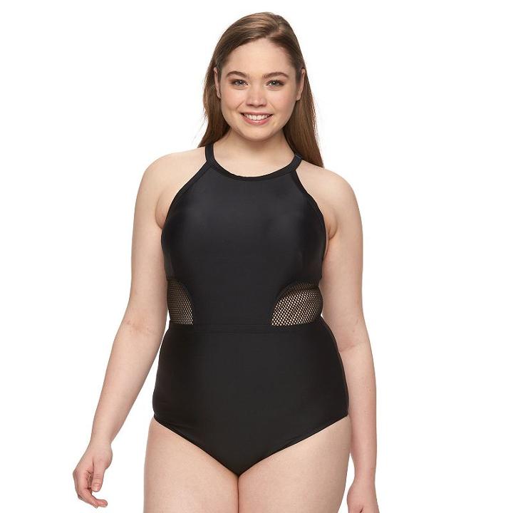 Plus Size Costa Del Sol High-neck One-piece Swimsuit, Women's, Size: 0x, Black