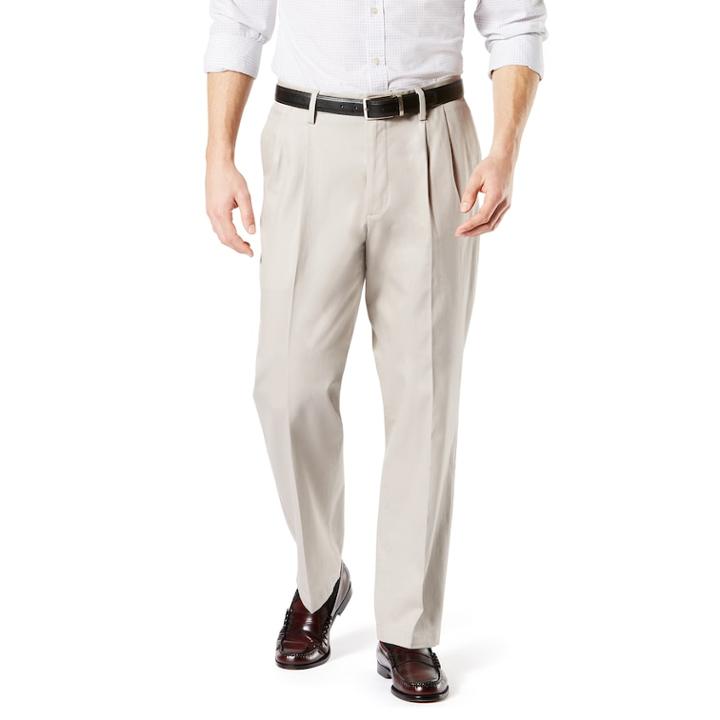 Men's Dockers&reg; Signature Khaki Lux Relaxed-fit Stretch Pleated Pants D4, Size: 40x29, Lt Beige