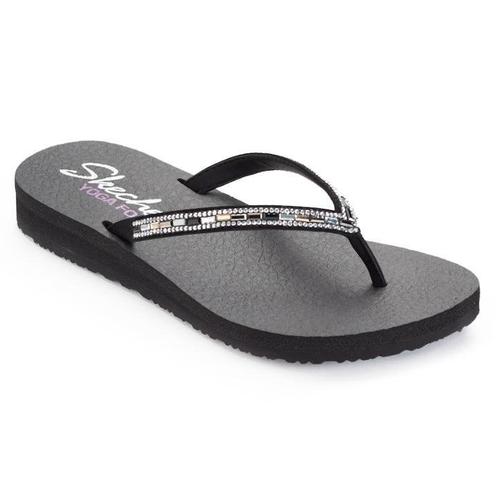 Skechers Meditation Desert Women's Rhinestone Yoga Mat Wedge Flip-flops, Size: 6, Grey (charcoal)