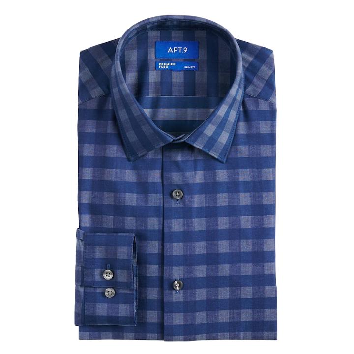 Men's Apt. 9&reg; Slim-fit Premier Flex Collar Stretch Dress Shirt, Size: 15-32/33, Blue (navy)