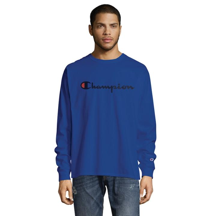 Men's Champion Chest-logo Tee, Size: Large, Med Blue