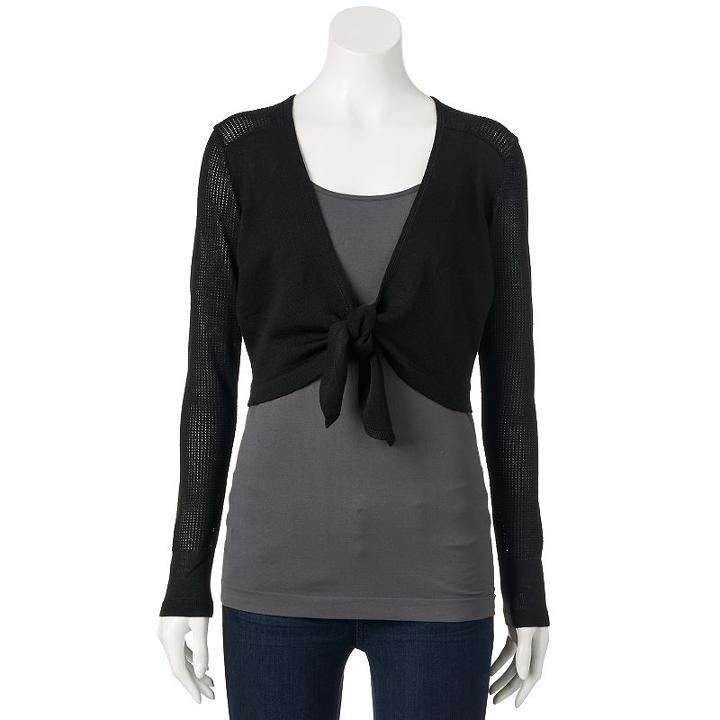 Women's Apt. 9&reg; Tie Front Shrug, Size: Xs, Black