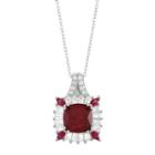 Sterling Silver Lab-created Ruby & White Sapphire Halo Pendant Necklace, Women's, Red