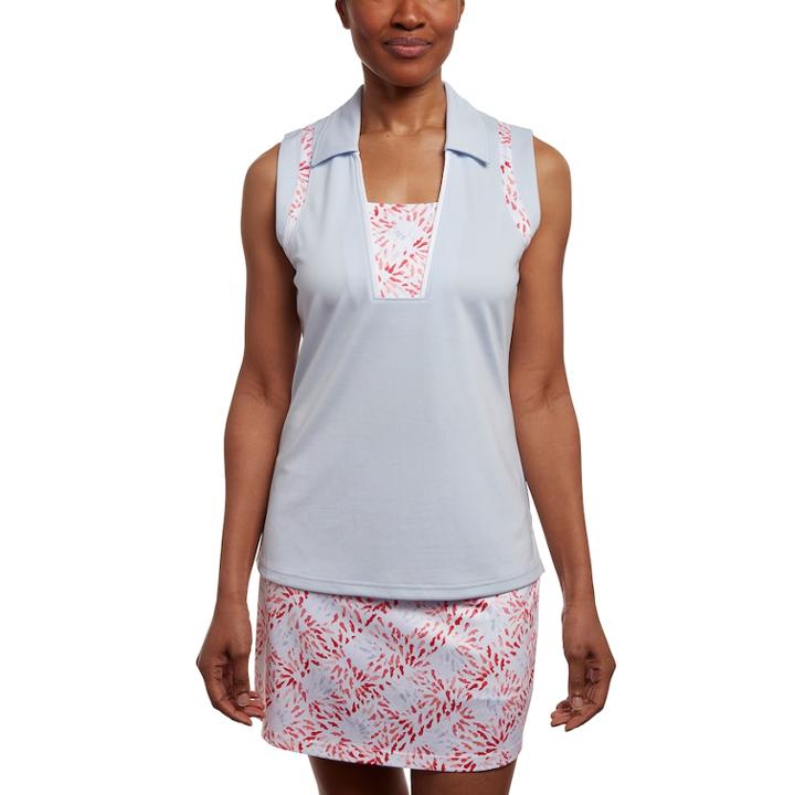 Women's Pebble Beach Textured Insets Sleeveless Golf Polo, Size: Large, Turquoise/blue (turq/aqua)