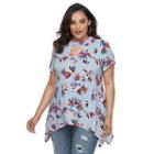 Plus Size Jennifer Lopez Keyhole Sharkbite-hem Top, Women's, Size: 2xl, Blue Other