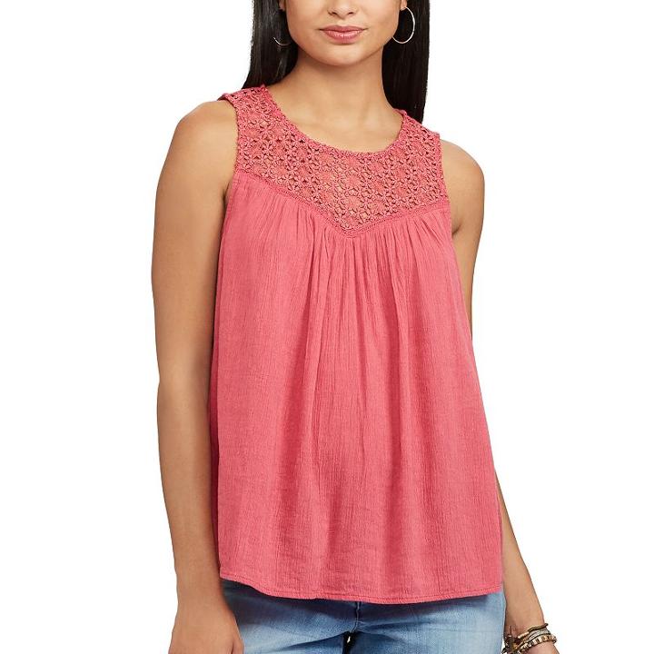 Women's Chaps Lace-trim Tank, Size: Small, Red