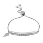 Brilliance Silver Plated Someone Is Watching Over Me Bolo Bracelet With Swarovski Crystals, Women's, White