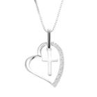 Diamond Classics Sterling Silver 1/10 Carat T.w. Cross & Heart Pendant, Women's, Size: 18, White