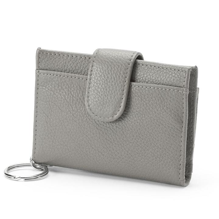 Buxton Hudson Pik-me-up Leather Tab Card Case, Women's, Grey