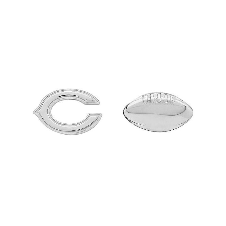 Chicago Bears Team Logo & Football Mismatch Stud Earrings, Women's, Silver
