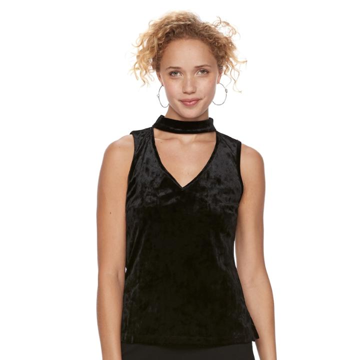 Juniors' Candie's&reg; Velvet Choker Tank, Size: Medium, Black